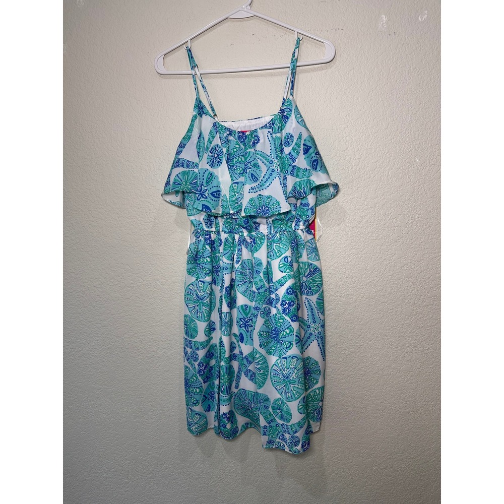 Lilly Pulitzer Target Beach Dress Sand Dollar Print Blue White Spaghetti Strap S